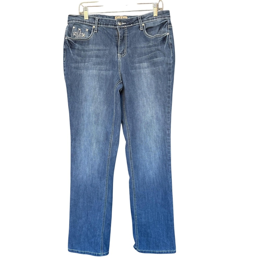 Earl Jean Jeans Womens 14 Blue Straight Leg Embellished Rhinestone Denim Pockets